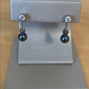 925 Silver Drop Earring with CZ and Pearl